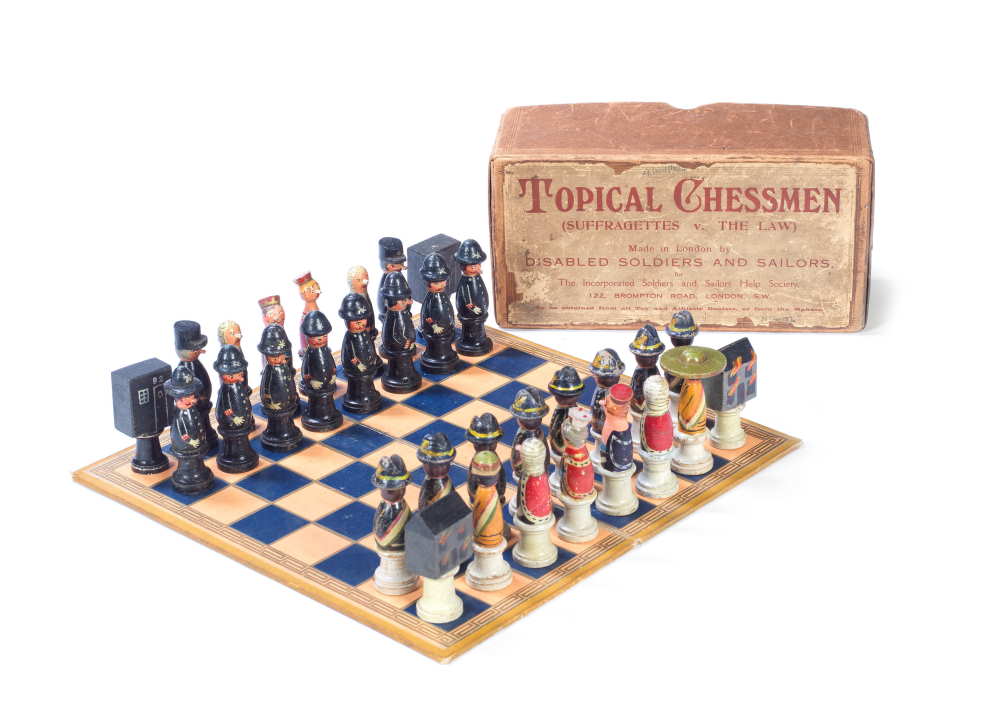 Suffragette Chess Set Topical Chessmen Suffragettes v The Law figural chess set