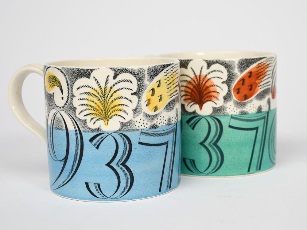 The two Eric Ravilious 1937 Coronation Mugs for Edwrad VIII and George VI