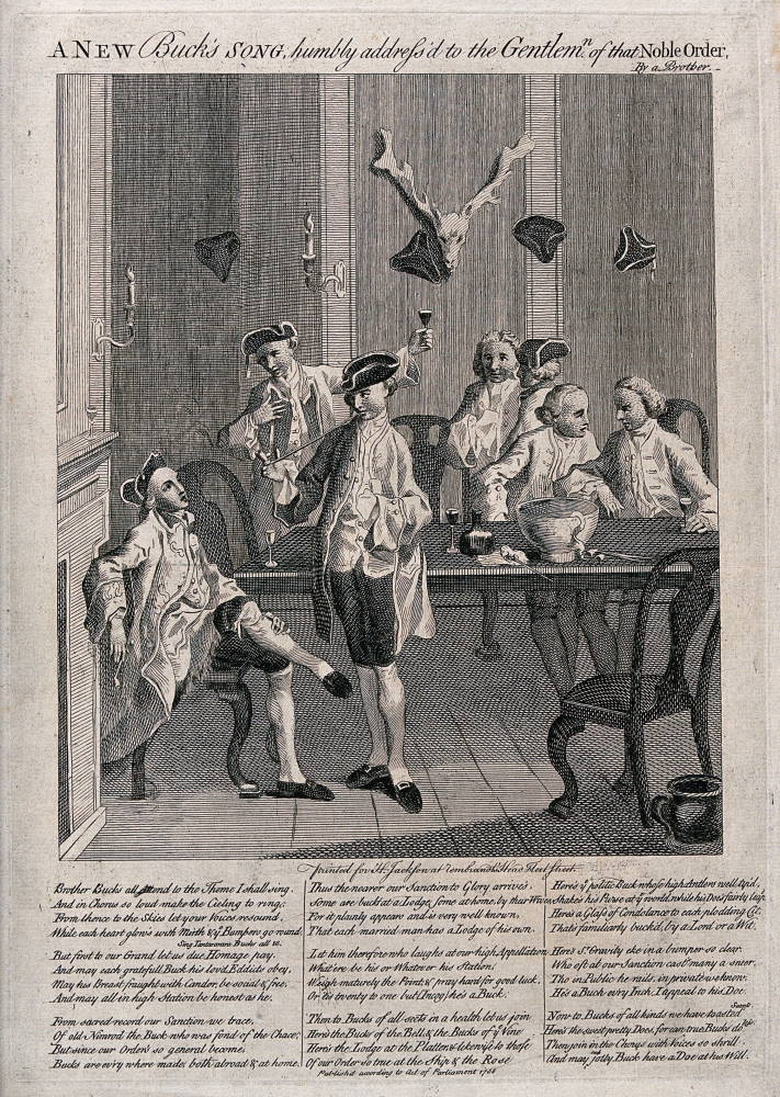 Members of the Noble Order of Bucks drinking and smoking Engraving and etching c 1756