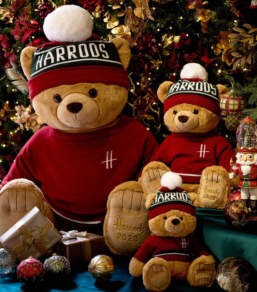 The Three Ethan the Harrods Christmas Bear 2023 in various sizes