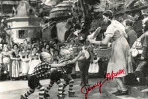 The Wizard of Oz scene photo signed by actor Jerry Maren Lollopop Kid Munchkin