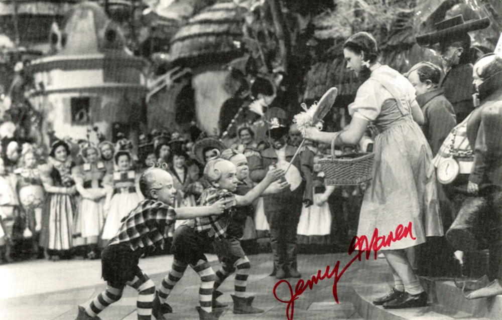 The Wizard of Oz scene photo signed by actor Jerry Maren Lollopop Kid Munchkin