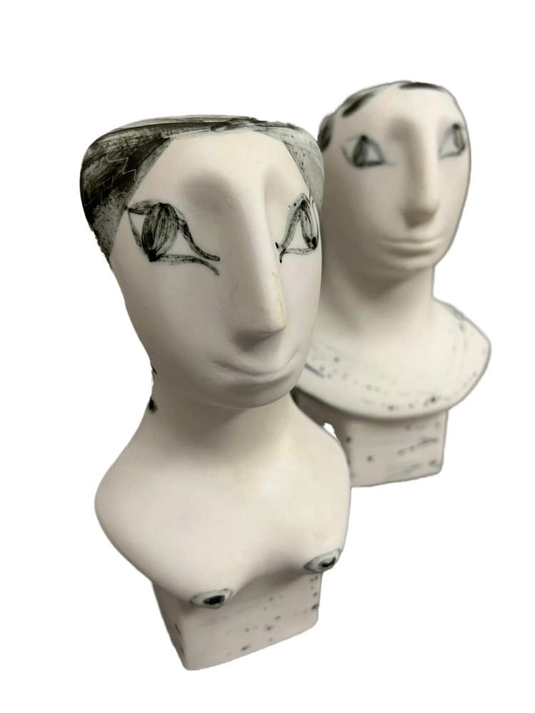 Two 1950s Classical Heads by Richard Parkinson pottery sculptures designed by Susan Parkinson