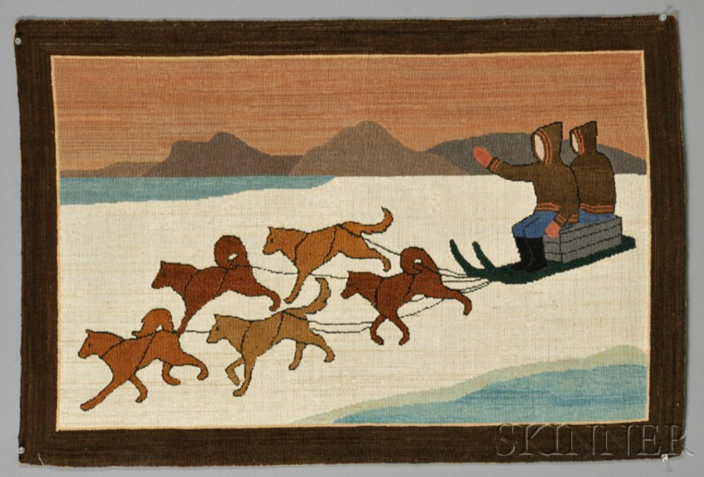 Grenfell Pictorial Hooked Rug with Dog Sled Scene