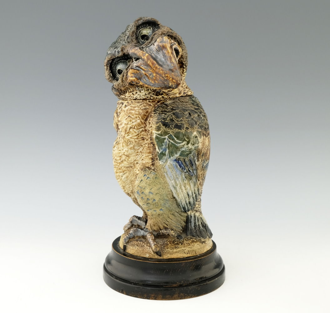 Robert Wallace Martin for Martin Brothers a large characterful stoneware sculptural bird jar 1888