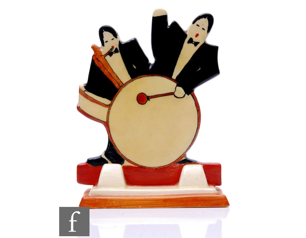 Clarice Cliff Age of Jazz igural group modelled as two musicians one playing the drums one the saxophone model no 435