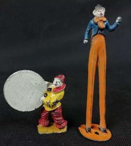 Charbens Lead Clowns Circus Figures Clown with Ring and Clown on Stilts