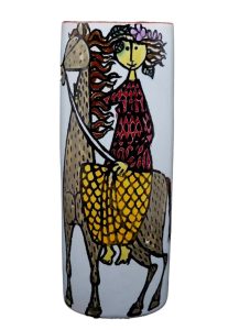 Stig Lindberg Gustavsberg Sweden Karneval vase with Woman Riding Horse Motif