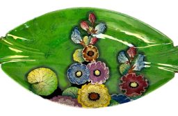 A Green Lustre Carlton Ware Hollyhocks Design 3973 Oval Dish