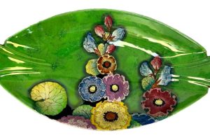 A Green Lustre Carlton Ware Hollyhocks Design 3973 Oval Dish