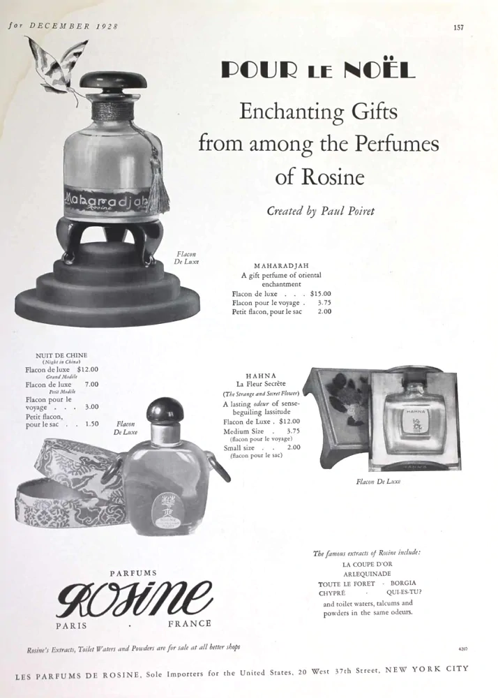 1928 Pour Le Noel Rosine Perfume by Paul Poiret advert
