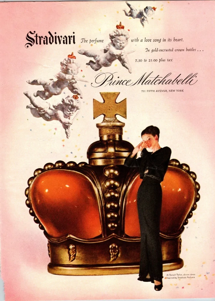 1946 Print Ad Stradivari Prince Matchabelli Perfume Crown Bottle