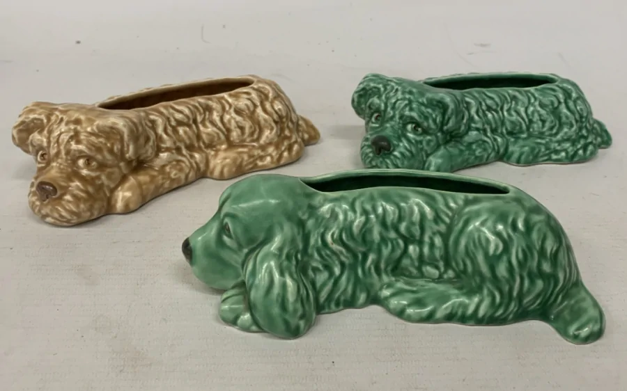 Three vintage Sylvac dog posies posy planters